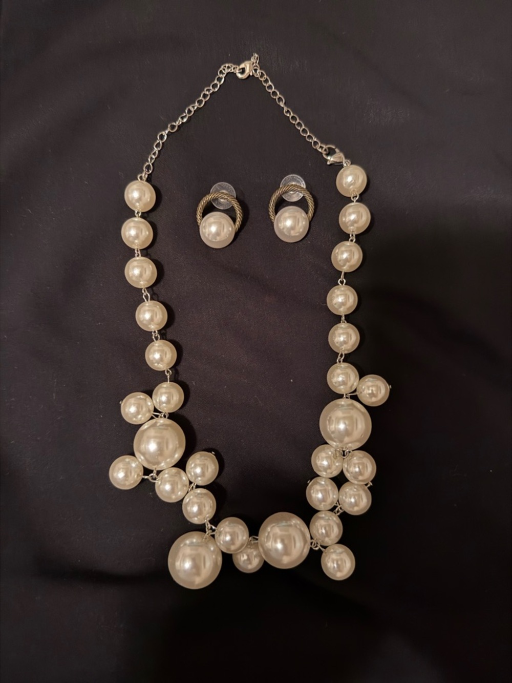 Elegant Pearl Cluster Necklace and Stud Earrings - Cream Pearl Jewelry Set